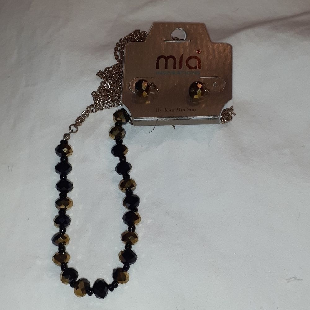 Mia Inspirations Black/Gold Faceted Bead Necklace‎